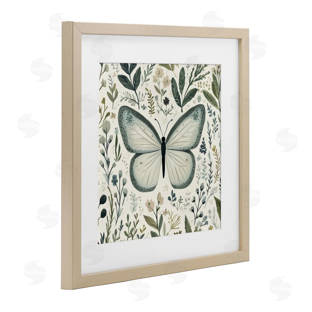 Petal Prints Design Dusty Blue Butterfly Botanicals Brown Framed Print Under Glass Wall Art