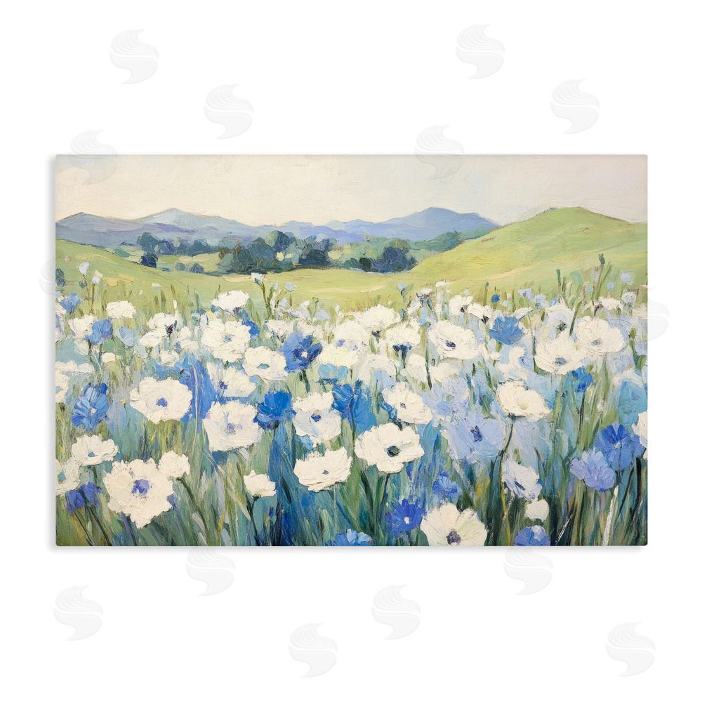 Petal Prints Design Blue & White Daisies Stretched Canvas Wall Art Print