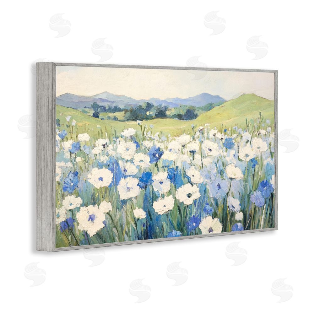 Petal Prints Design Blue & White Daisies Gray Framed Giclee Wall Art Print