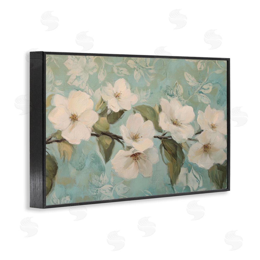 Petal Prints Design Serene Flower Branch Blooms Black Framed Giclee Wall Art Print