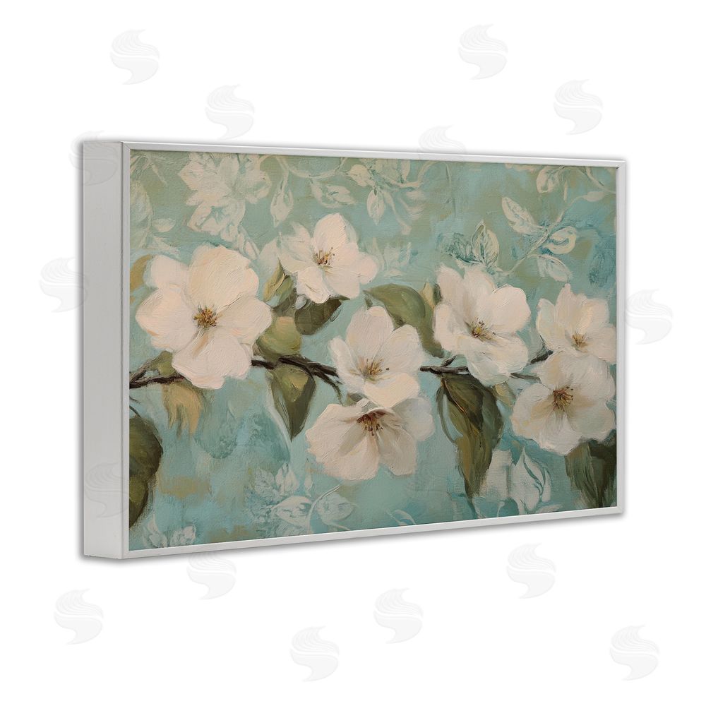 Petal Prints Design Serene Flower Branch Blooms White Framed Giclee Wall Art Print