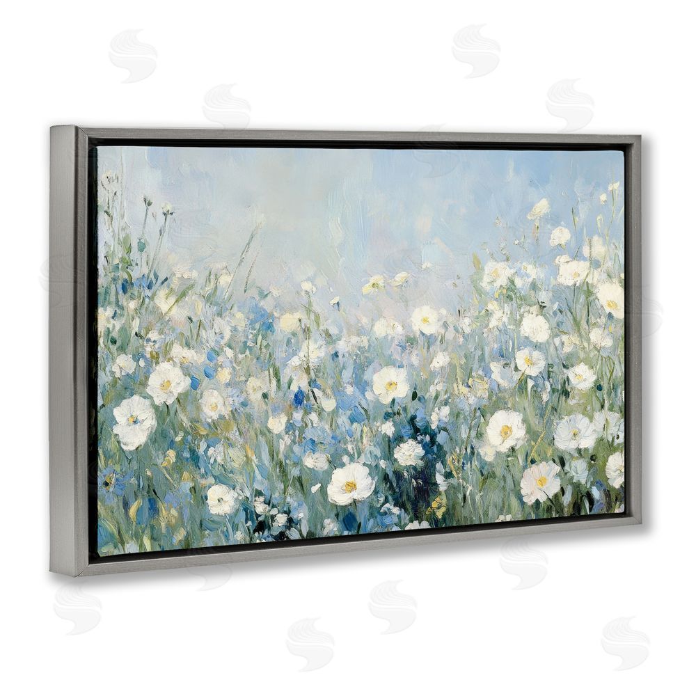 Petal Prints Design Meadow Foliage Dream Gray Floating Frame Canvas Wall Art