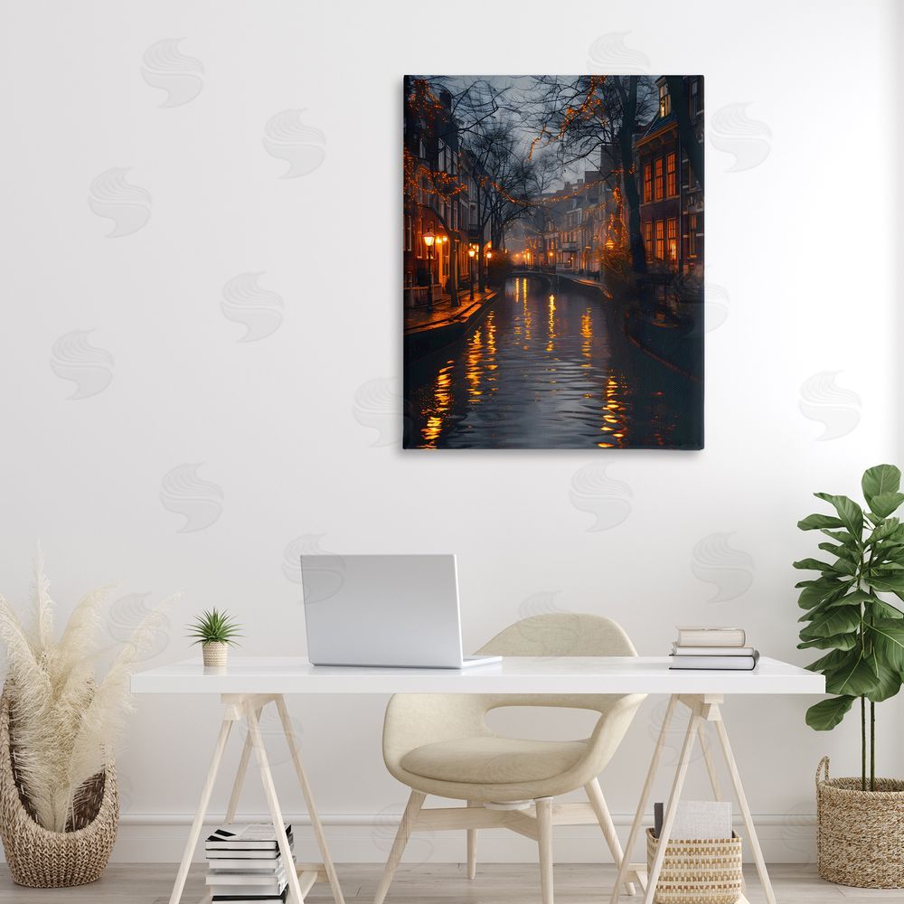 Creative Studio Street Lamp Canal View Canvas Art on Wall