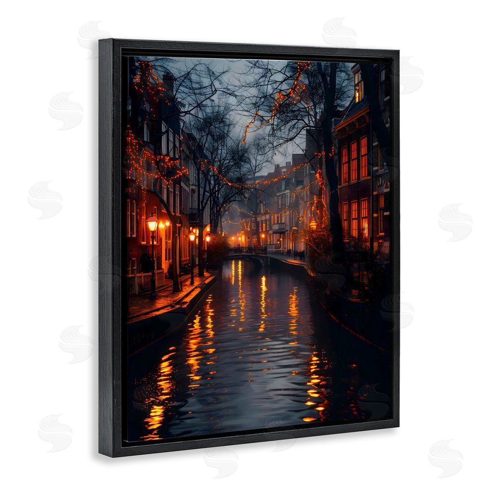 Creative Studio Street Lamp Canal View Black Floating Frame Canvas Wall Art Print
