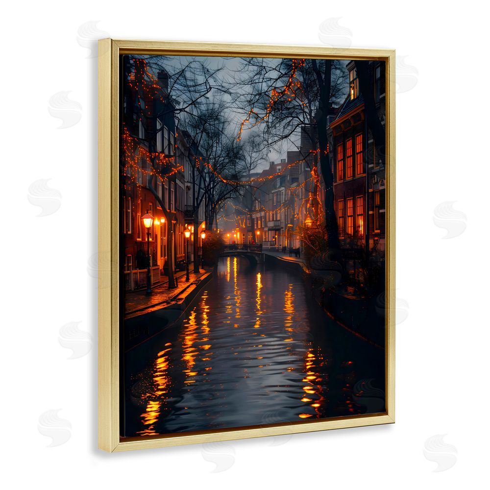 Creative Studio Street Lamp Canal View Gold Floating Frame Canvas Wall Art Print