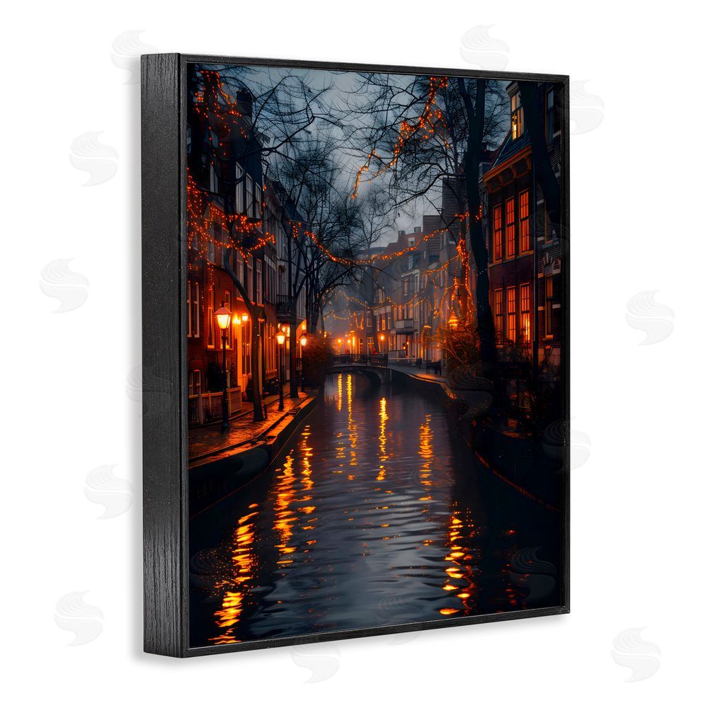 Creative Studio Street Lamp Canal View Black Framed Giclee Wall Art Print