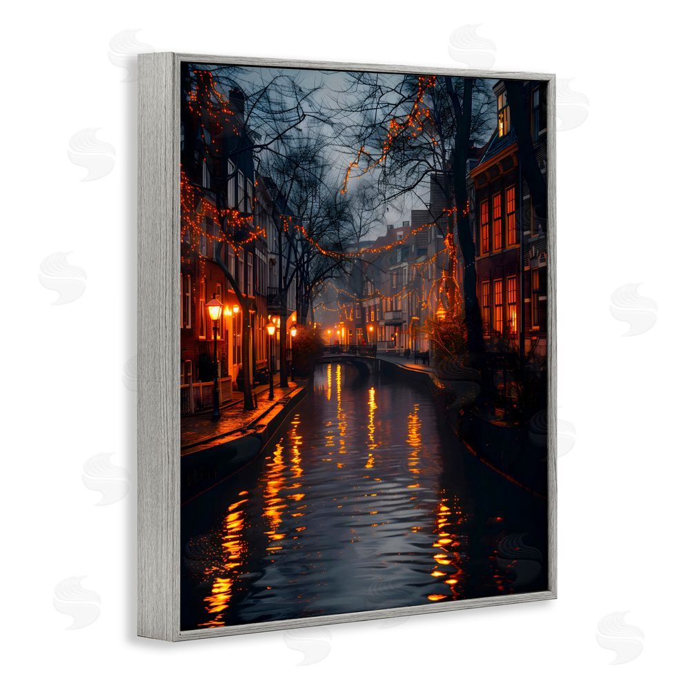Creative Studio Street Lamp Canal View Gray Framed Giclee Wall Art Print