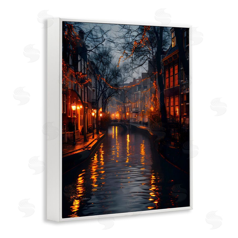 Creative Studio Street Lamp Canal View White Framed Giclee Wall Art Print