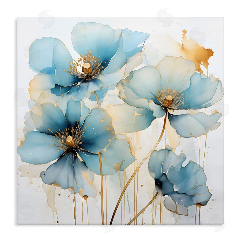 Creative Studio Sapphire and Gold Florals Stretched Canvas Wall Art Print