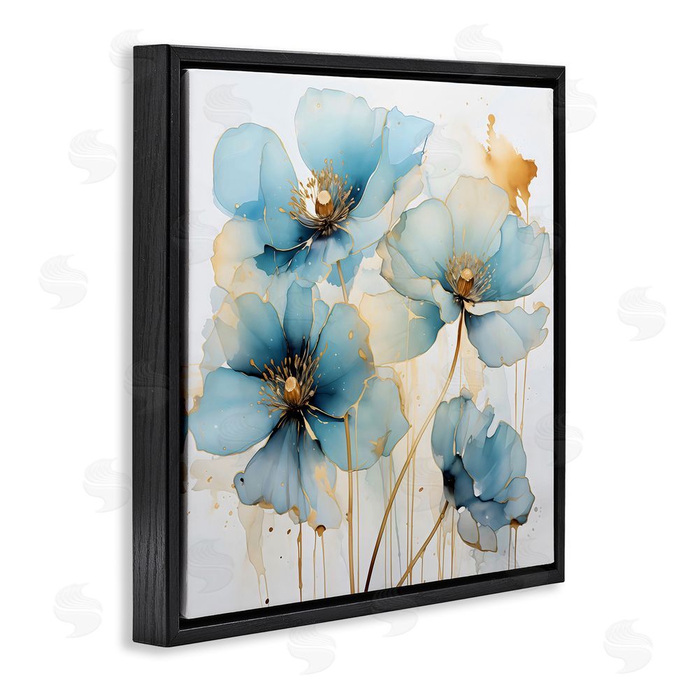 Creative Studio Sapphire and Gold Florals Black Floating Framed Canvas Wall Art Print