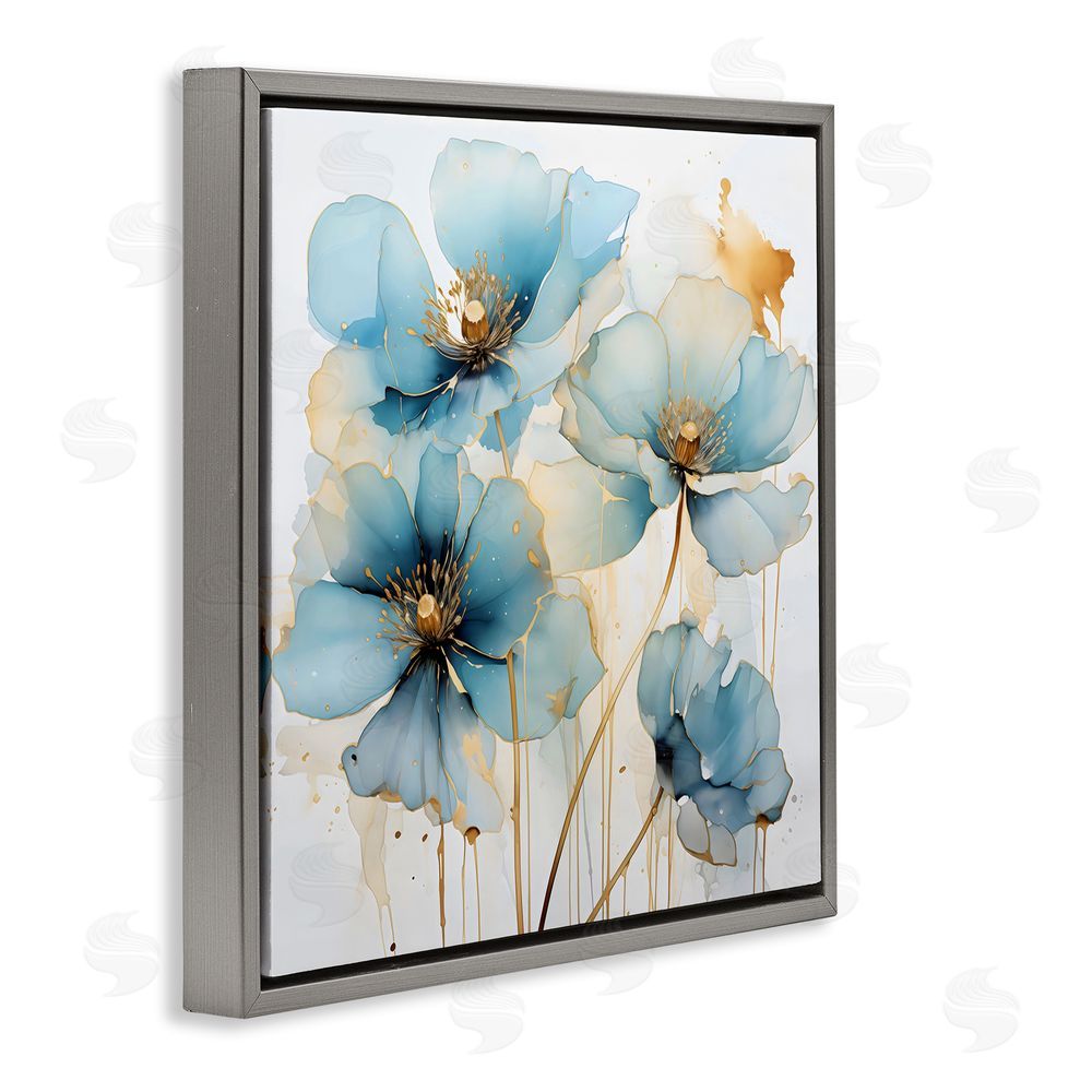 Creative Studio Sapphire and Gold Florals Gray Floating Framed Canvas Wall Art Print