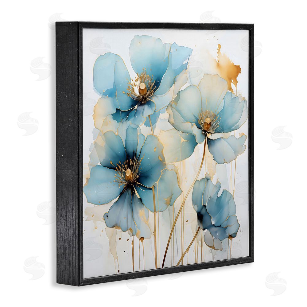 Creative Studio Sapphire and Gold Florals Black Framed Giclee Wall Art Print