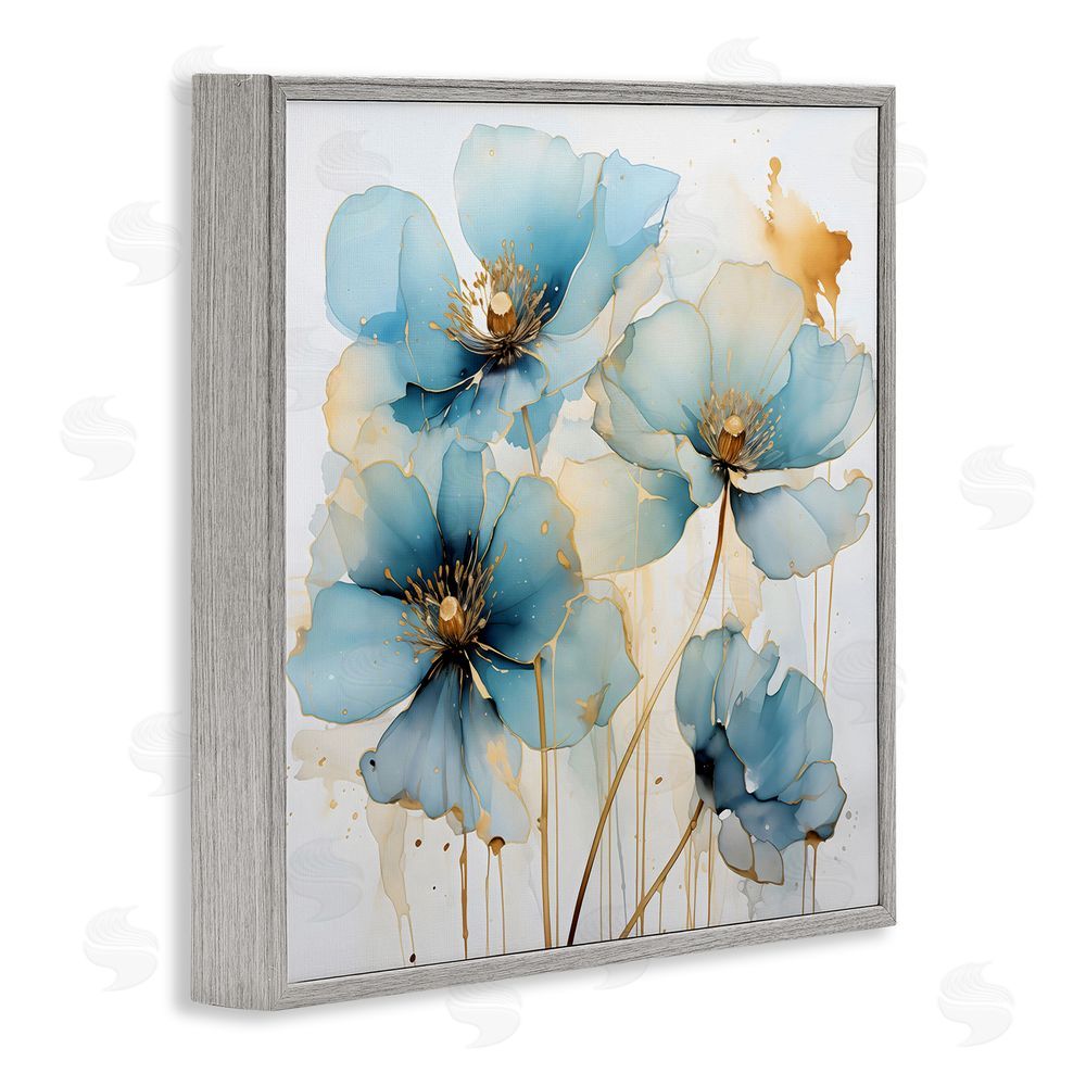 Creative Studio Sapphire and Gold Florals Gray Framed Giclee Wall Art Print