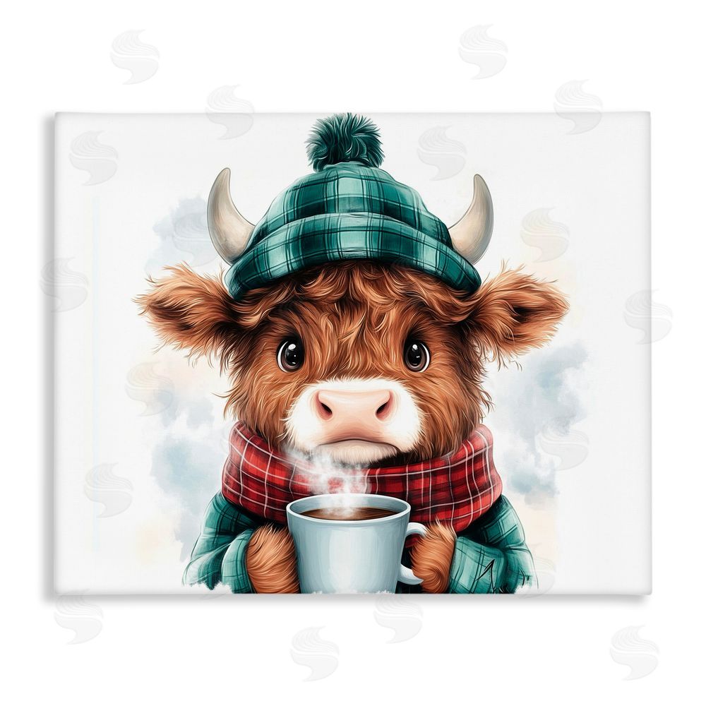 Whimsical Wonders Cozy Hot Chocolate Cow Canvas Wall Art Print