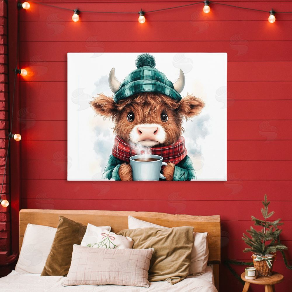Whimsical Wonders Cozy Hot Chocolate Cow Canvas Art on Wall
