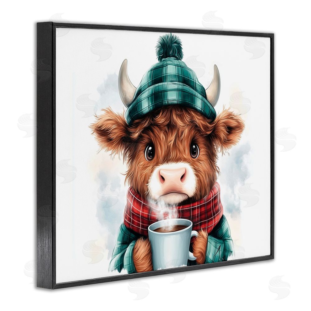 Whimsical Wonders Cozy Hot Chocolate Cow Black Framed Giclee Wall Art Print