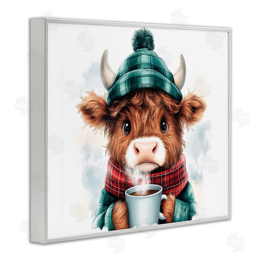 Whimsical Wonders Cozy Hot Chocolate Cow White Framed Giclee Wall Art Print