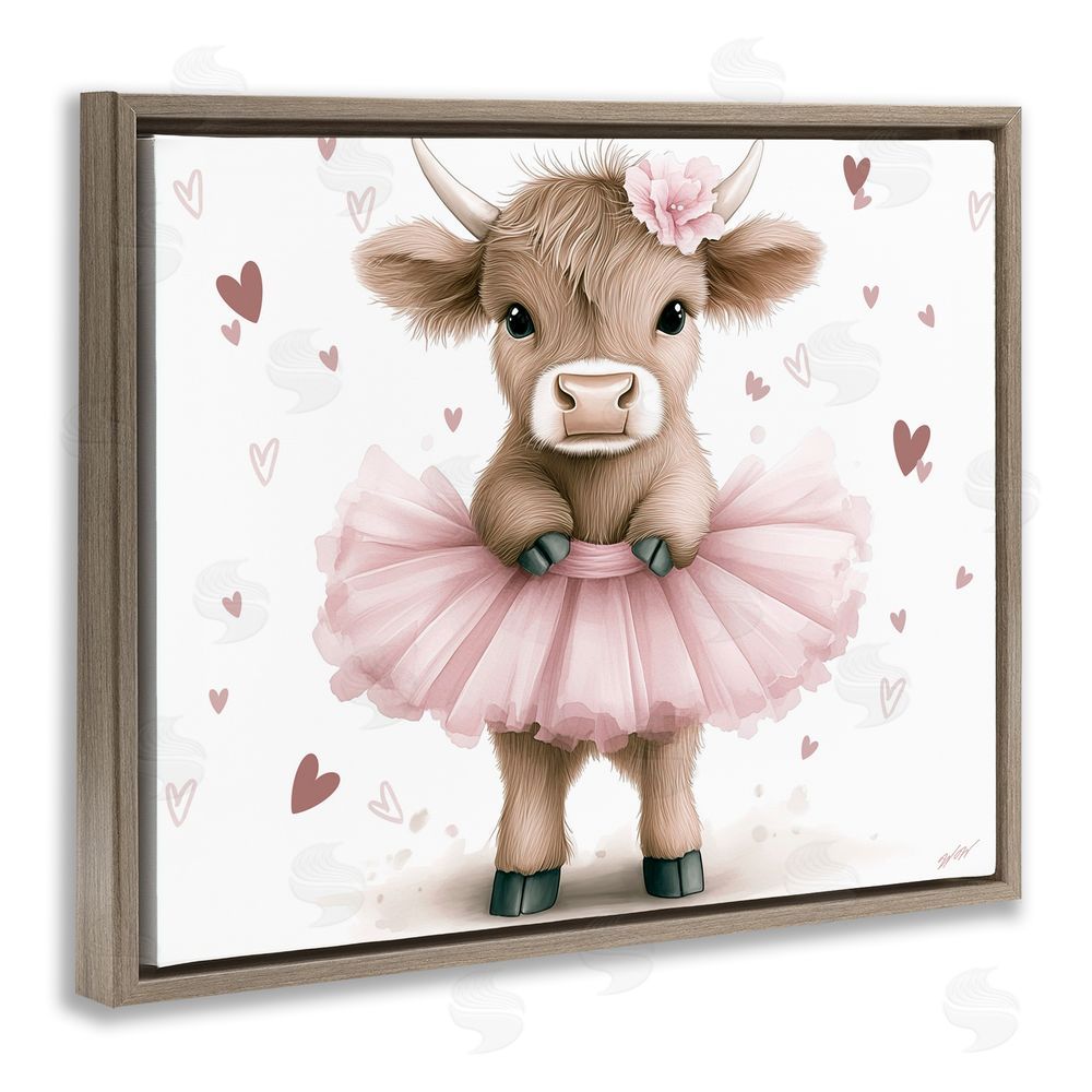 Whimsical Wonders Baby Calf with Tutu Brown Floating Frame Canvas Wall Art Print