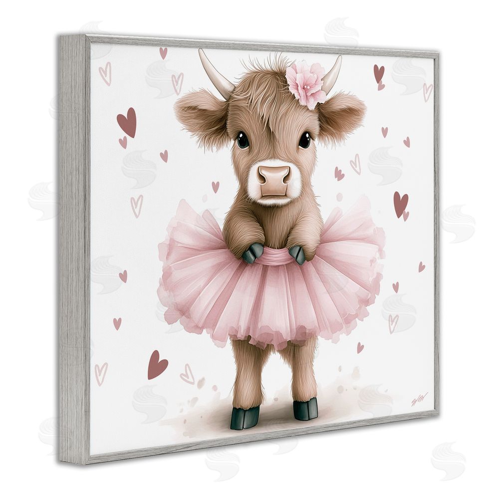 Whimsical Wonders Baby Calf with Tutu Gray Framed Giclee Wall Art Print