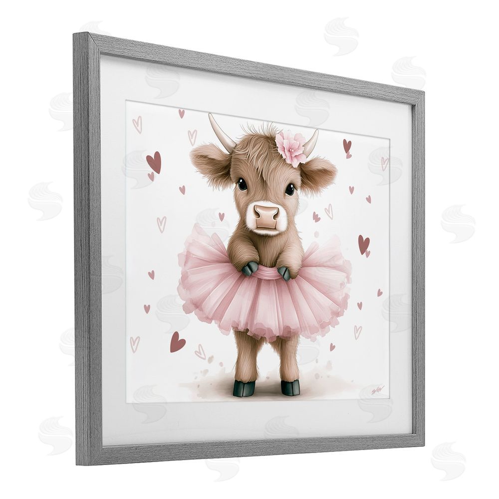 Whimsical Wonders Baby Calf with Tutu Gray Framed Print Under Glass Wall Art