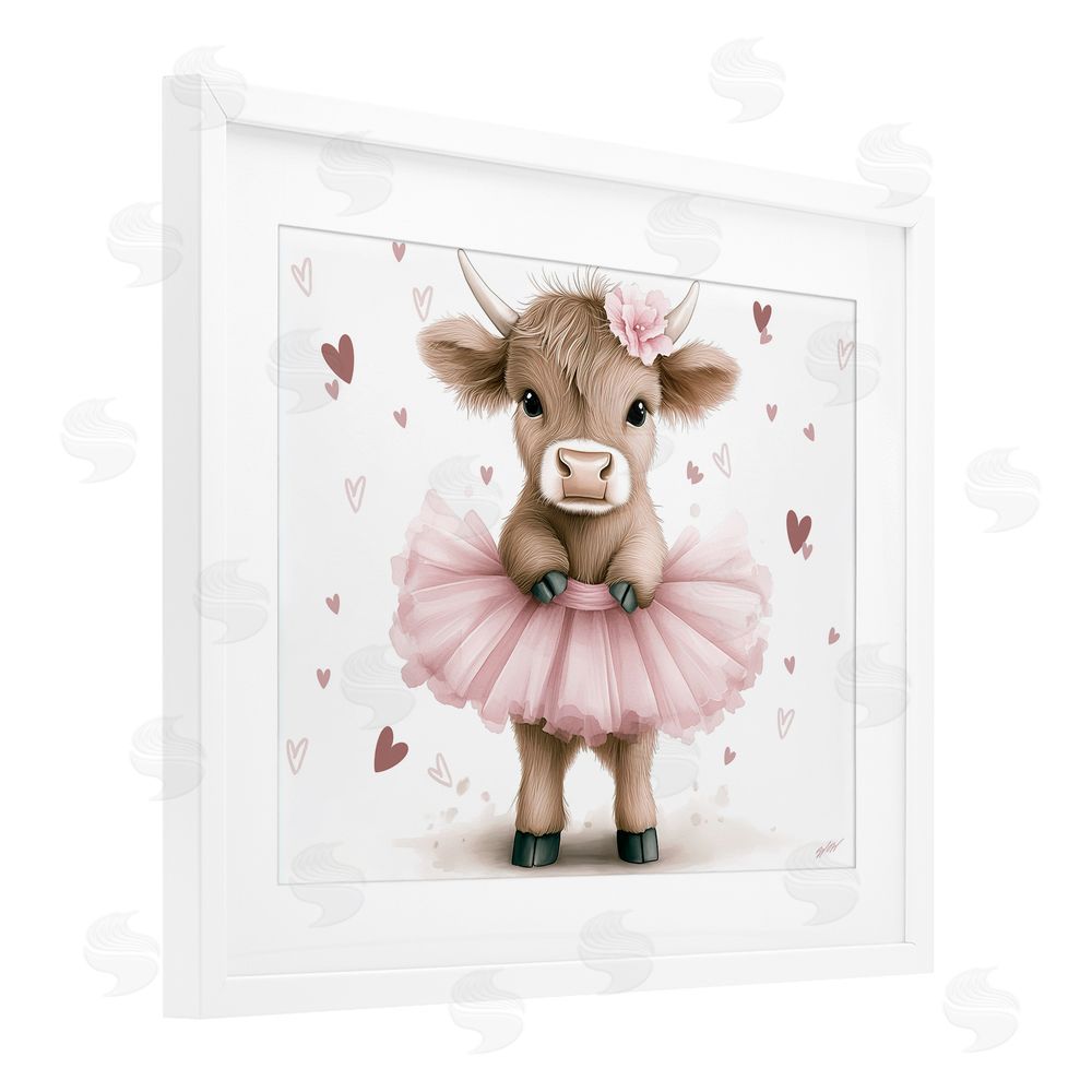 Whimsical Wonders Baby Calf with Tutu White Framed Print Under Glass Wall Art