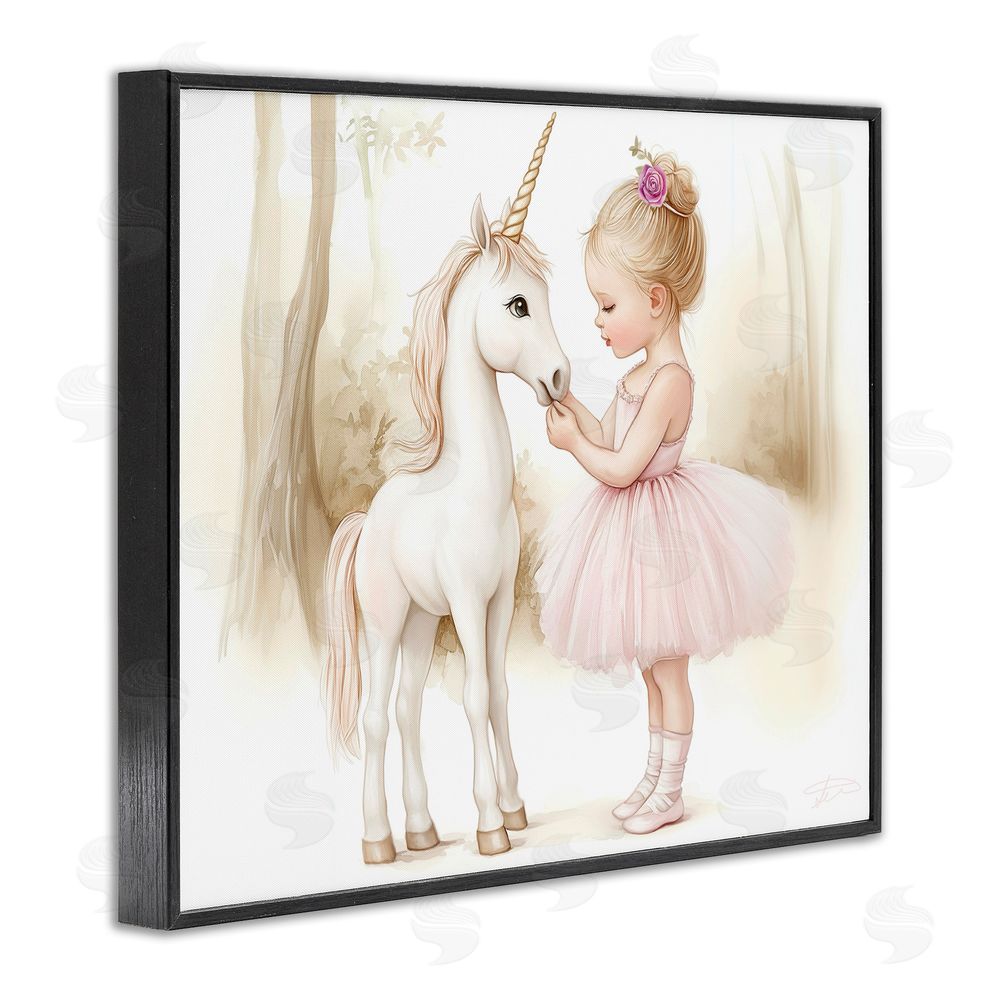 Whimsical Wonders Girl & Unicorn Friendship Black Framed Giclee Wall Art Print