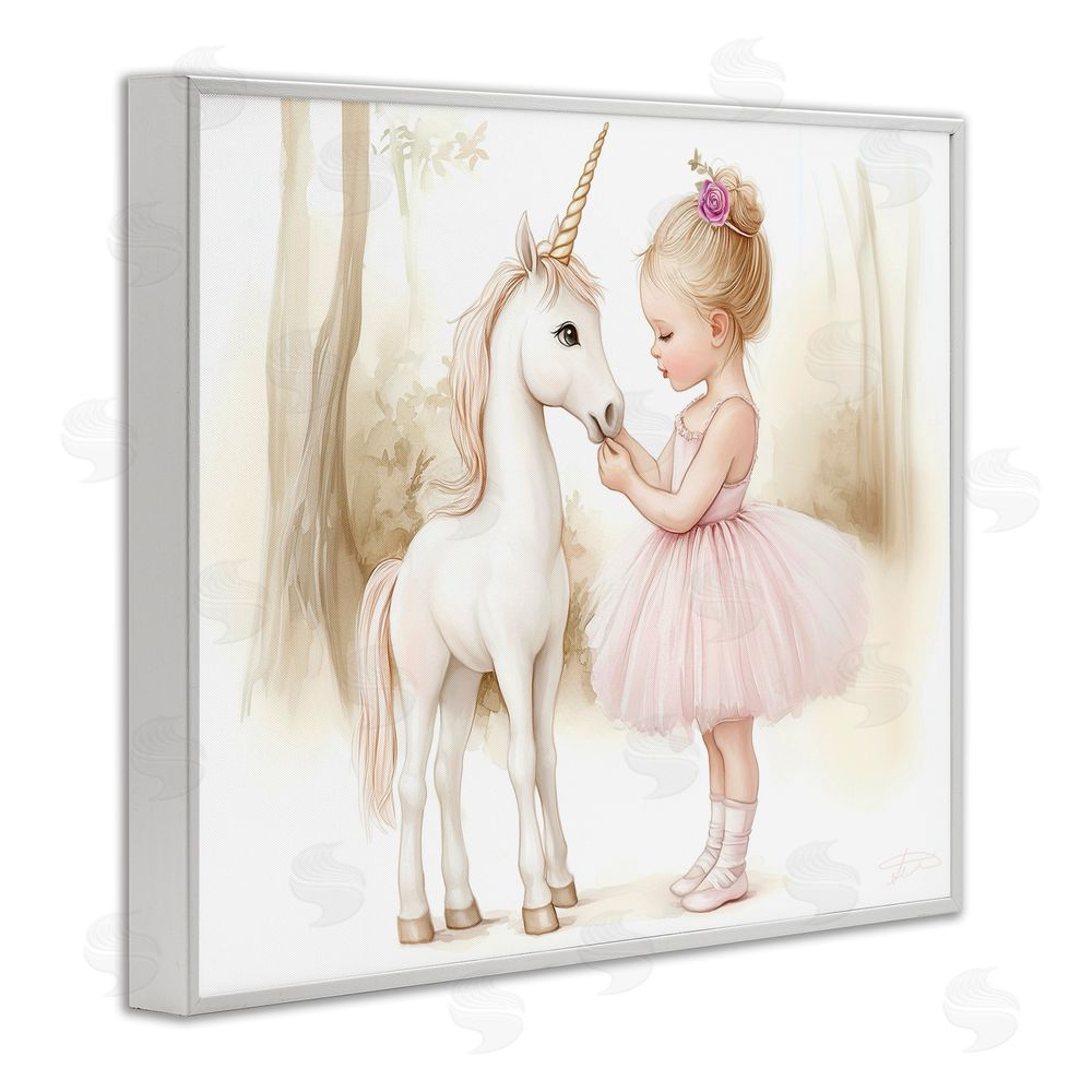 Whimsical Wonders Girl & Unicorn Friendship White Framed Giclee Wall Art Print