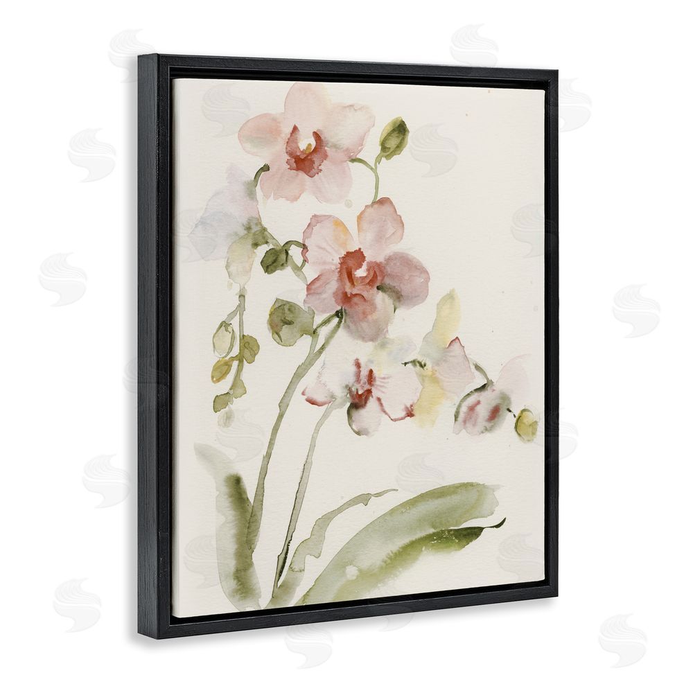 Victoria Barnes Gentle Pink Orchid in Bloom Black Floating Framed Canvas Wall Art