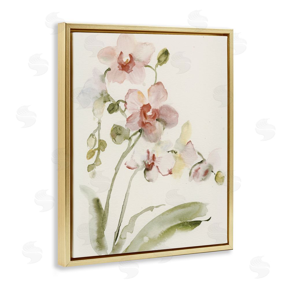 Victoria Barnes Gentle Pink Orchid in Bloom Gold Floating Framed Canvas Wall Art