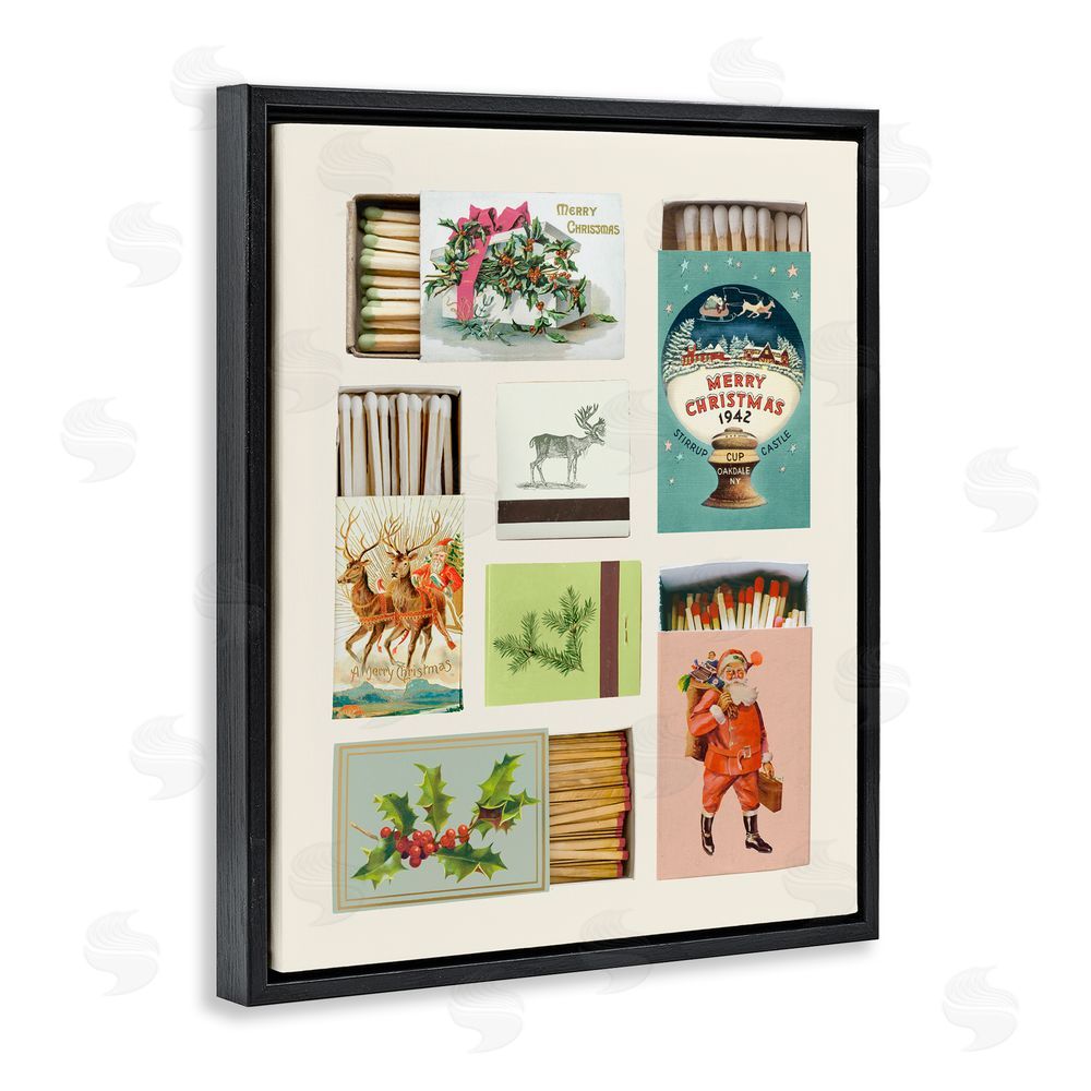 Victoria Barnes Vintage Christmas Match Boxes Black Floating Frame Canvas Wall Art Print