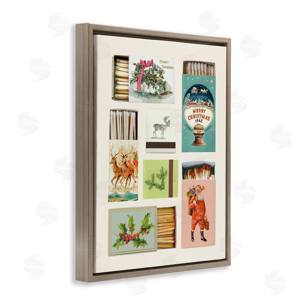 Victoria Barnes Vintage Christmas Match Boxes Brown Floating Frame Canvas Wall Art Print
