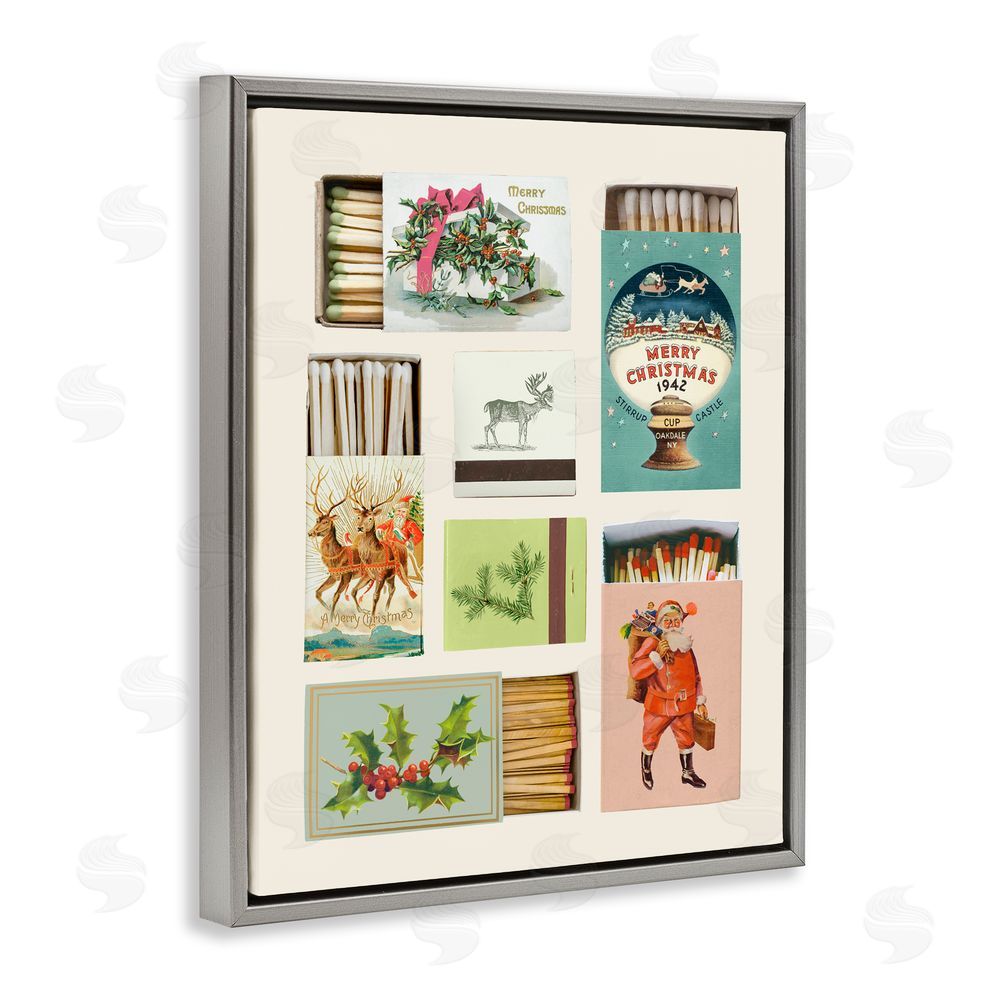 Victoria Barnes Vintage Christmas Match Boxes Gray Floating Frame Canvas Wall Art Print