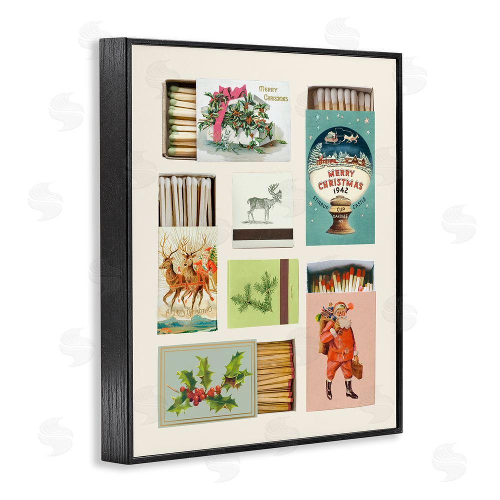 Victoria Barnes Vintage Christmas Match Boxes Black Framed Giclee Wall Art Print