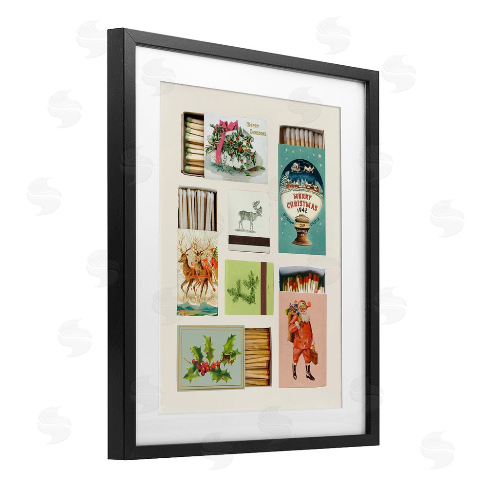 Victoria Barnes Vintage Christmas Match Boxes Black Framed Print Under Glass with White Mat Wall Art