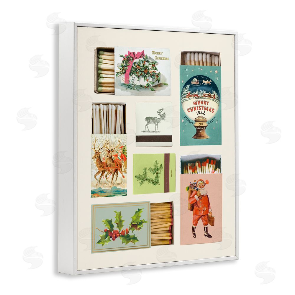 Victoria Barnes Vintage Christmas Match Boxes White Framed Giclee Wall Art Print