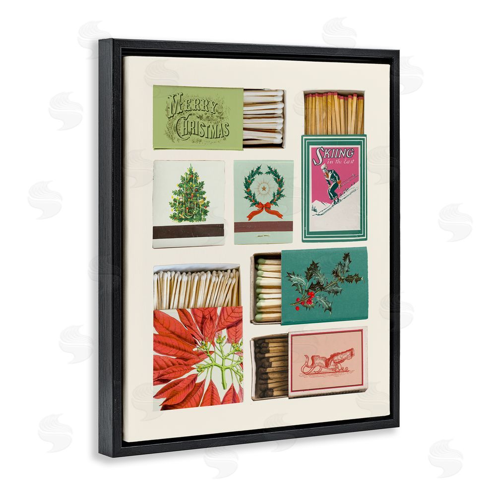 Victoria Barnes Seasonal Winter Match Boxes Black Floating Frame Canvas Wall Art Print