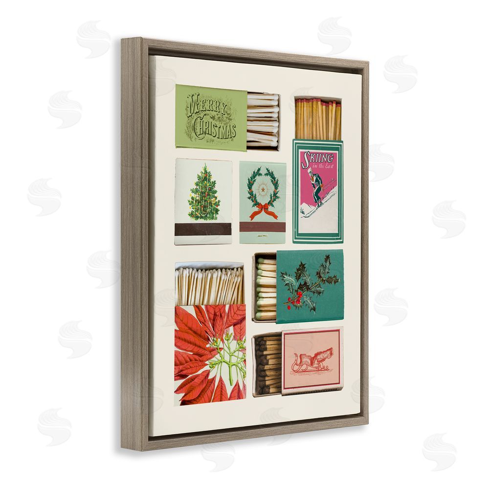 Victoria Barnes Seasonal Winter Match Boxes Brown Floating Frame Canvas Wall Art Print