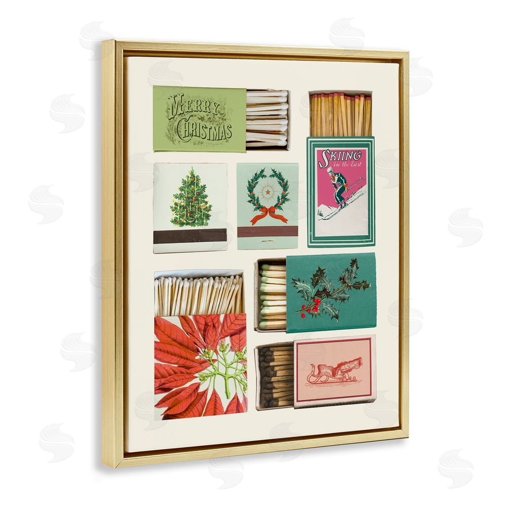 Victoria Barnes Seasonal Winter Match Boxes Gold Floating Frame Canvas Wall Art Print