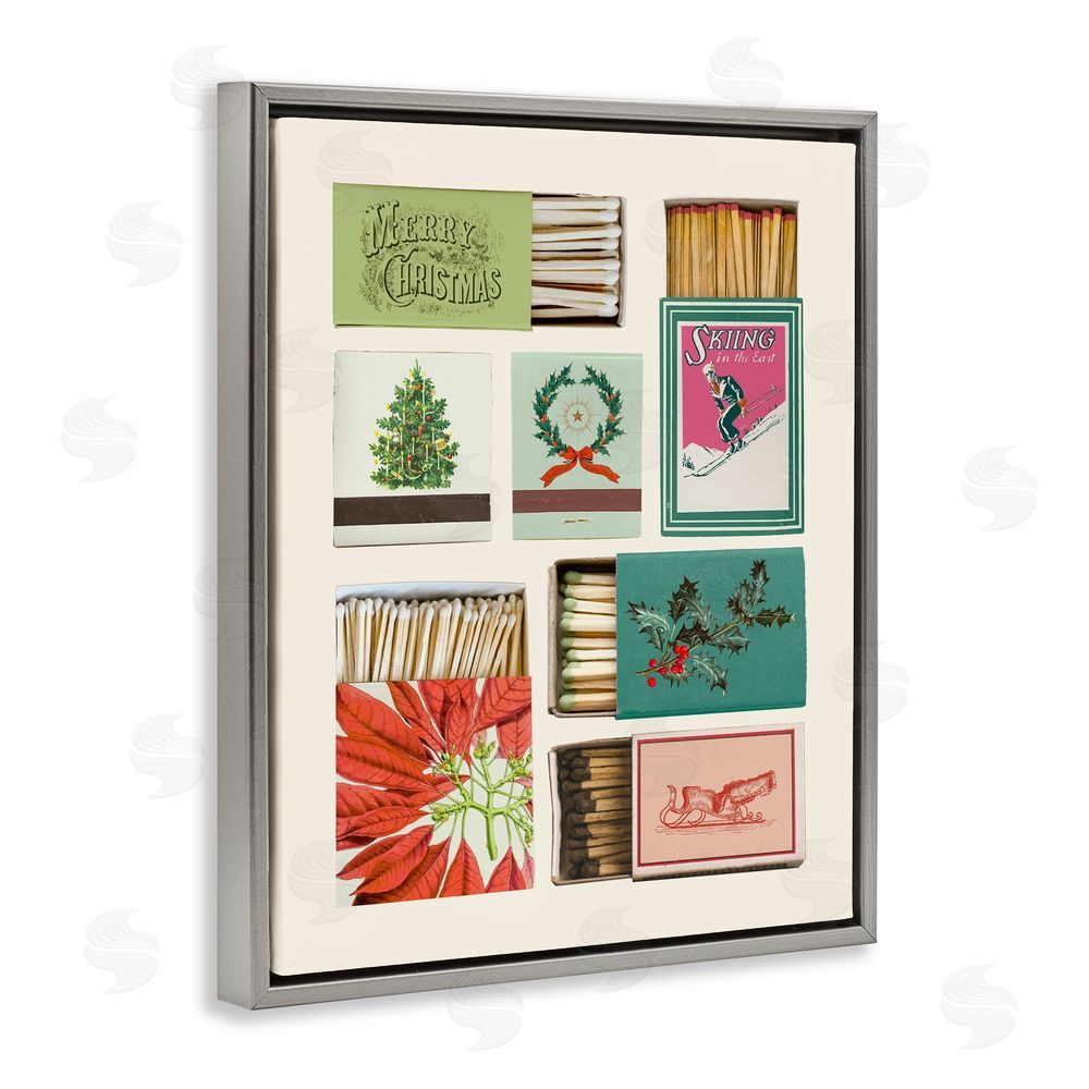 Victoria Barnes Seasonal Winter Match Boxes Gray Floating Frame Canvas Wall Art Print