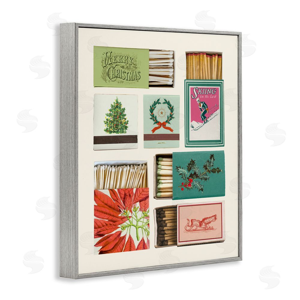 Victoria Barnes Seasonal Winter Match Boxes Gray Framed Giclee Wall Art Print