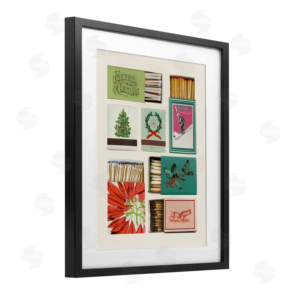 Victoria Barnes Seasonal Winter Match Boxes Black Framed Print Under Glass with White Mat Wall Art