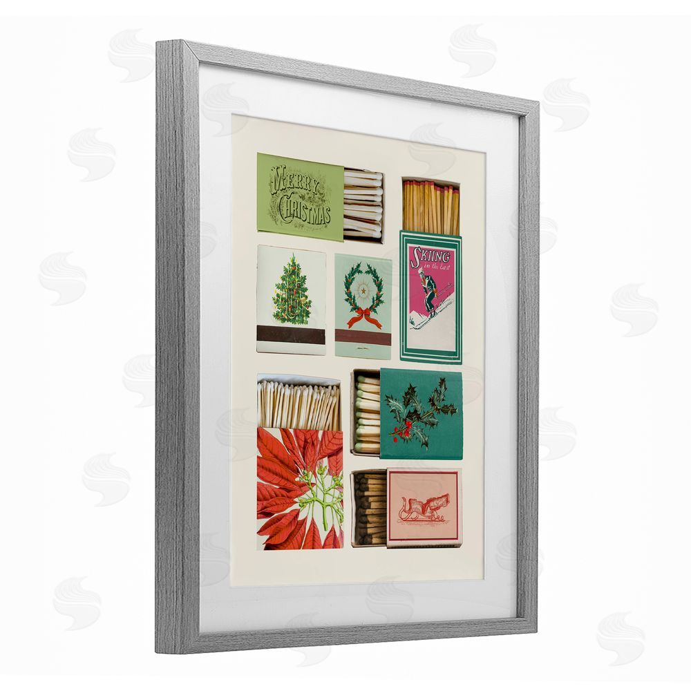 Victoria Barnes Seasonal Winter Match Boxes Gray Framed Print Under Glass with White Mat Wall Art