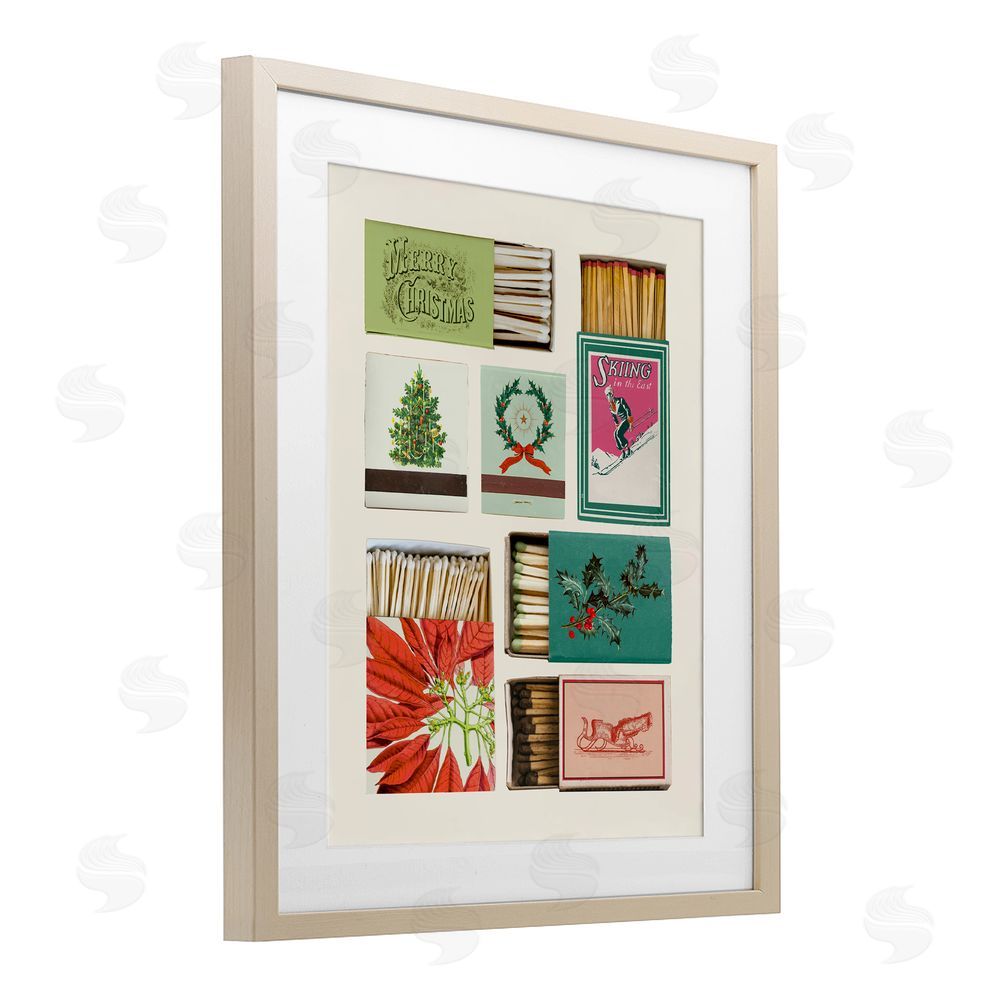 Victoria Barnes Seasonal Winter Match Boxes Birch Framed Print Under Glass with White Mat Wall Art
