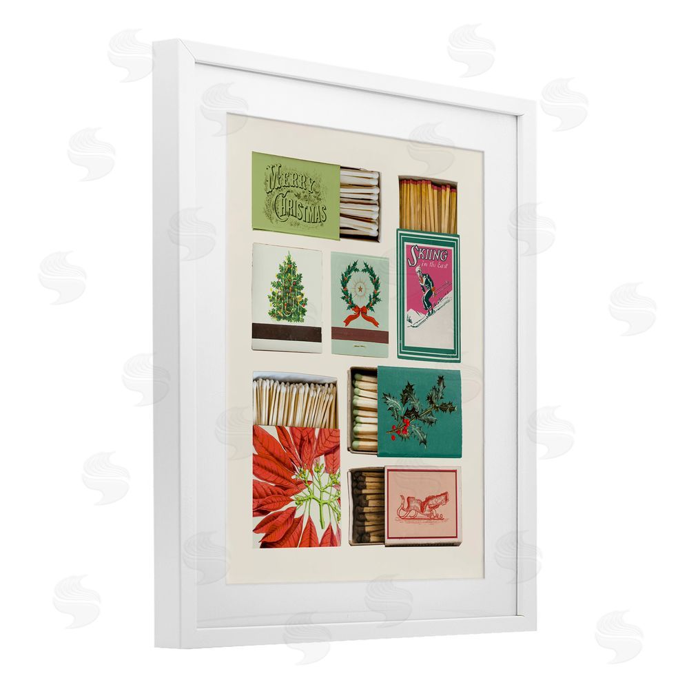 Victoria Barnes Seasonal Winter Match Boxes White Framed Print Under Glass with Mat Wall Art