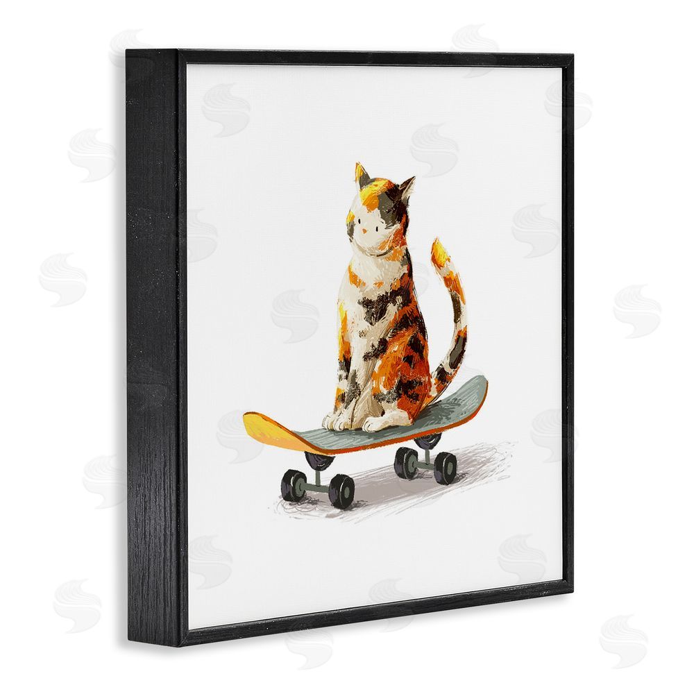 Ziwei Li Calico Cat on Skateboard Black Framed Giclee Wall Art Print