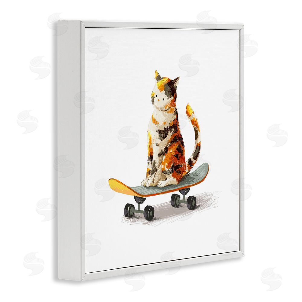 Ziwei Li Calico Cat on Skateboard White Framed Giclee Wall Art Print