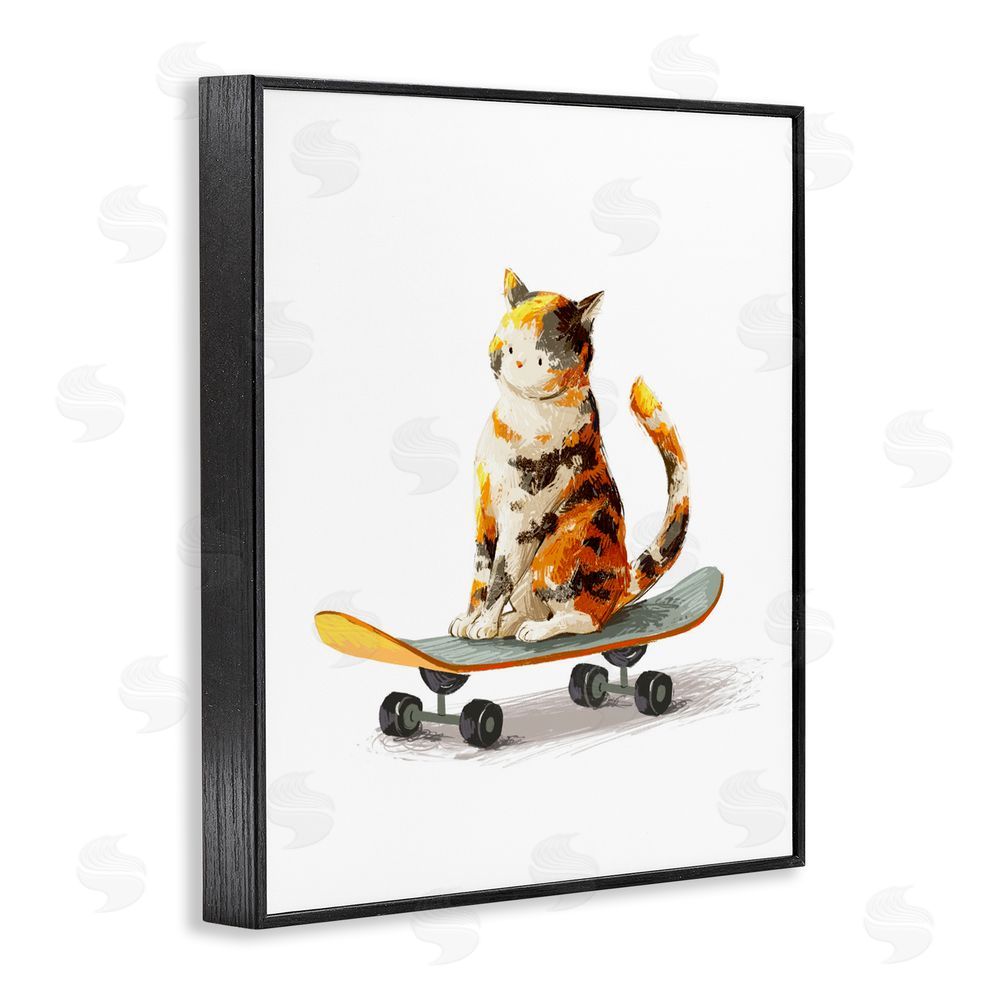 Ziwei Li Calico Cat on a Skateboard Black Framed Giclee Wall Art Print