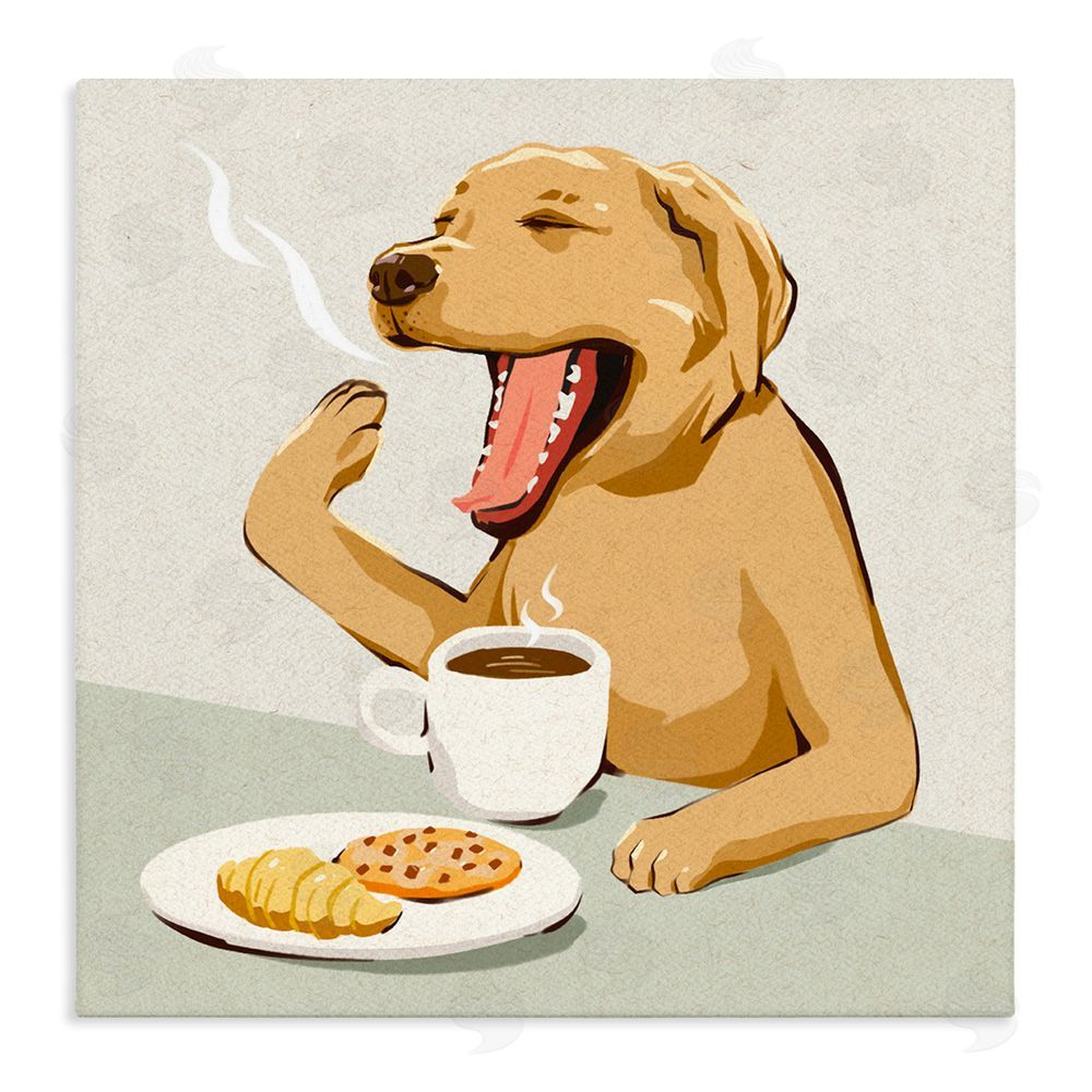 Ziwei Li Yawning Dog Morning Coffee Stretched Canvas Wall Art Print