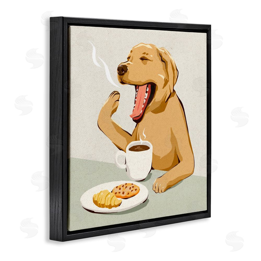 Ziwei Li Yawning Dog Morning Coffee Black Floating Framed Canvas Wall Art Print
