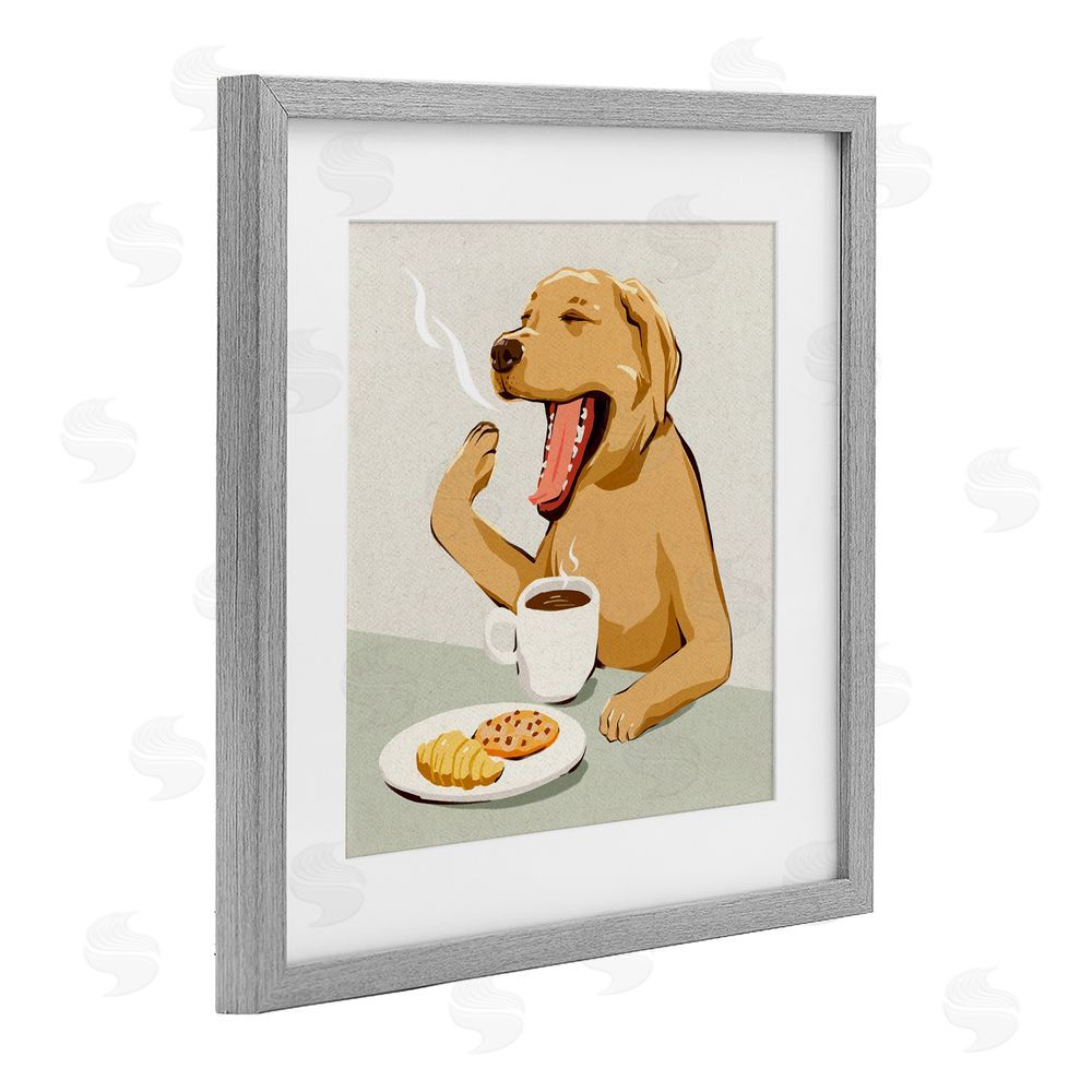 Ziwei Li Yawning Dog Morning Coffee Gray Framed Print Under Glass with White Mat Wall Art